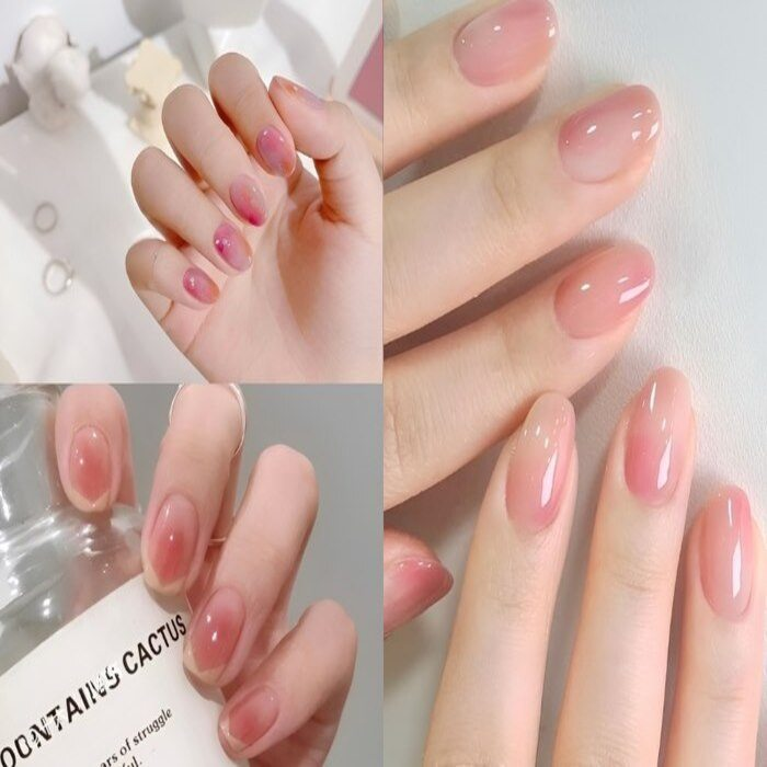 Short nail design with cute pink jelly paint