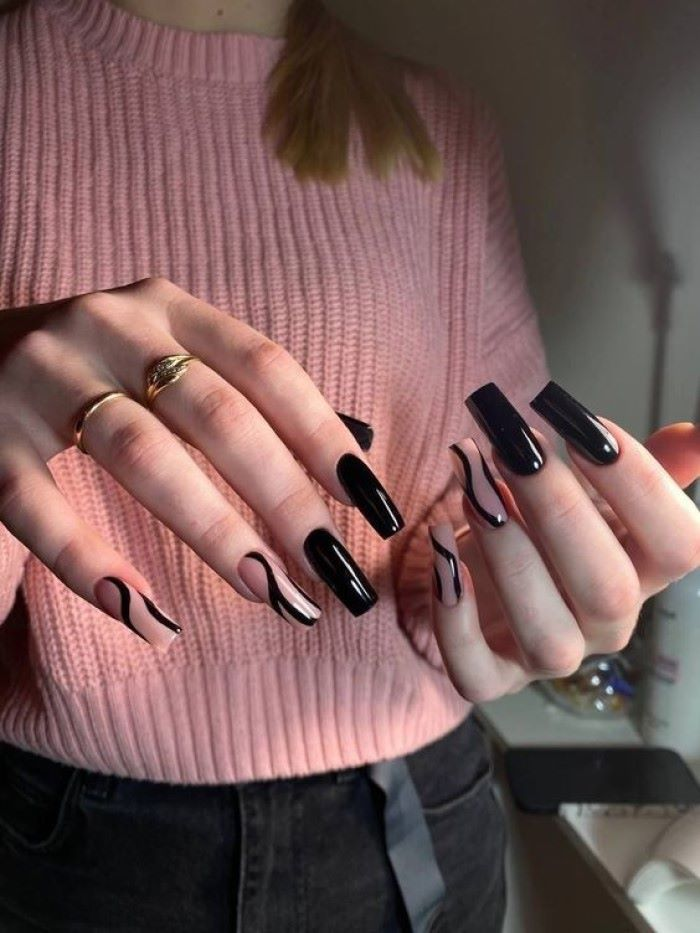 Chic black nail designs with pink accents, black accents — design 52