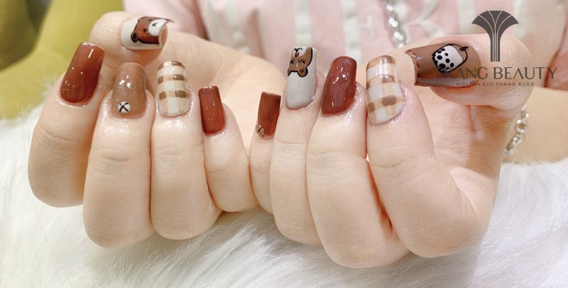 Milky tea-colored nail designs with cute styling, bold styling — design 13