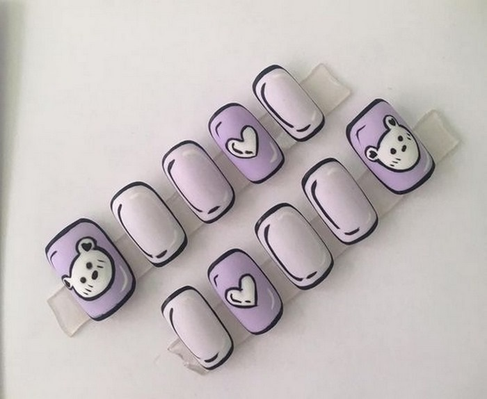Bear nails on purple background like sweet dreams