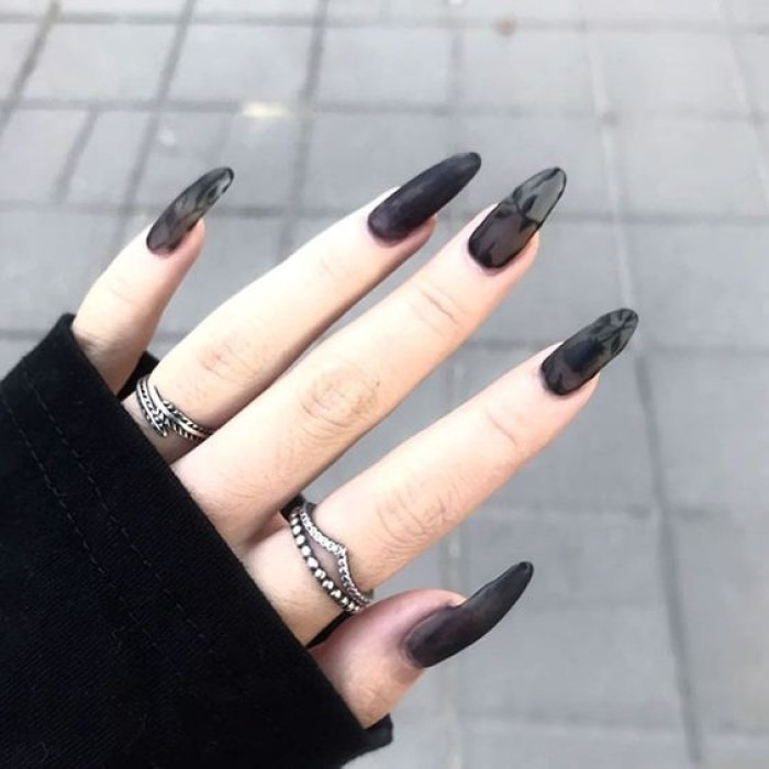 Chic black nail designs with black accents — design 17