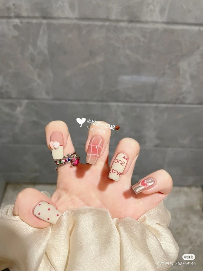 Lovely pink rhinestone nails for her