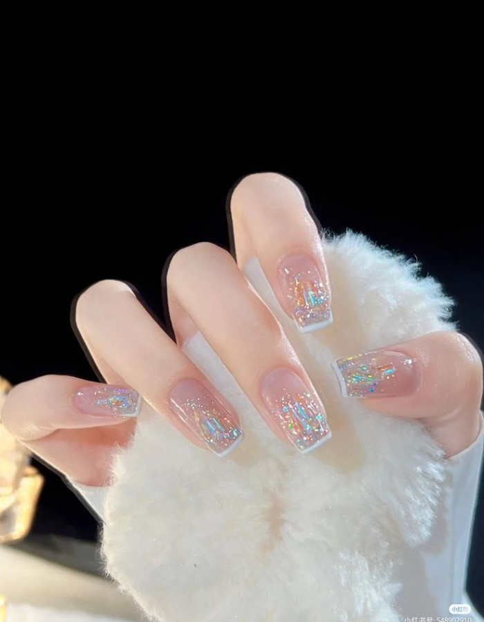 Transparent jelly paint color covered with simple glitter