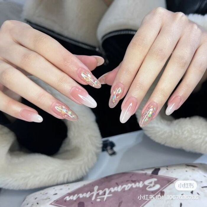 Wedding day nail design in lady's style, round nail shape