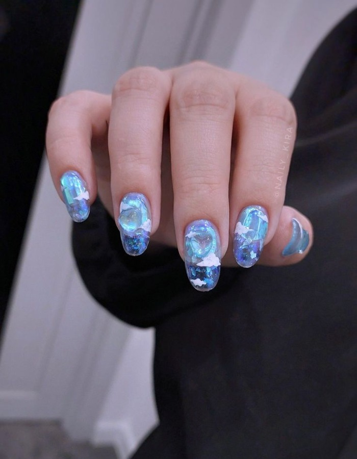 Magical jelly nail design with sky theme