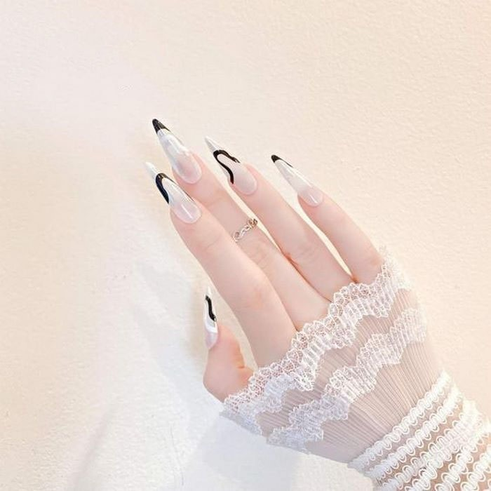 Black and white nail polish for elegant girls
