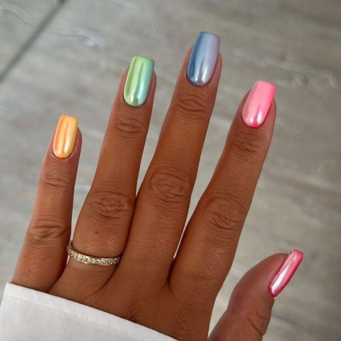 Colorful rainbow nail designs with mirror finish — design 25