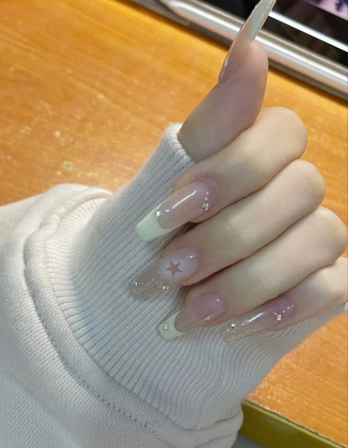 Jelly nail color decorated with lovely stars