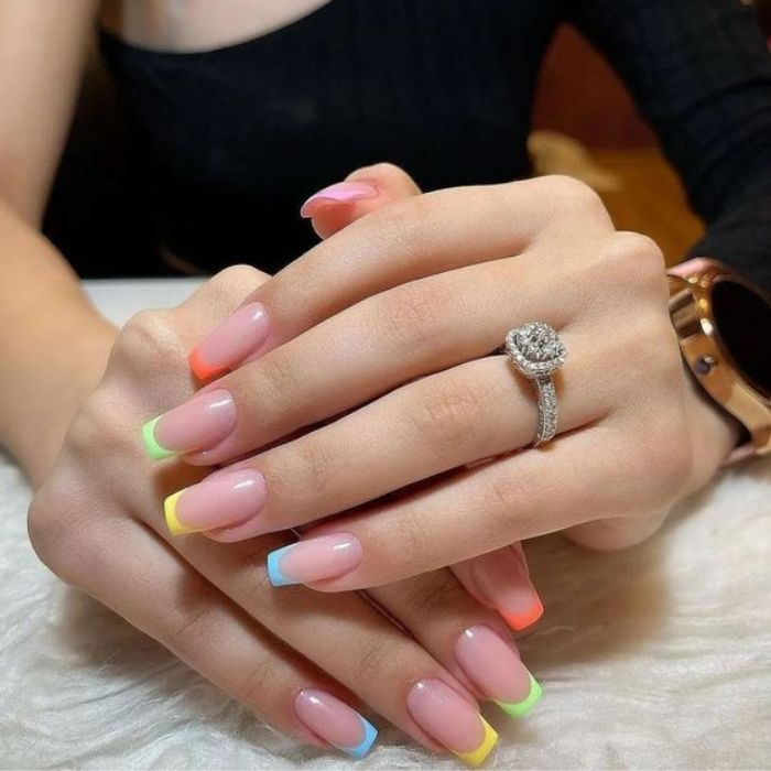 Colorful rainbow nail designs with square tips — design 6