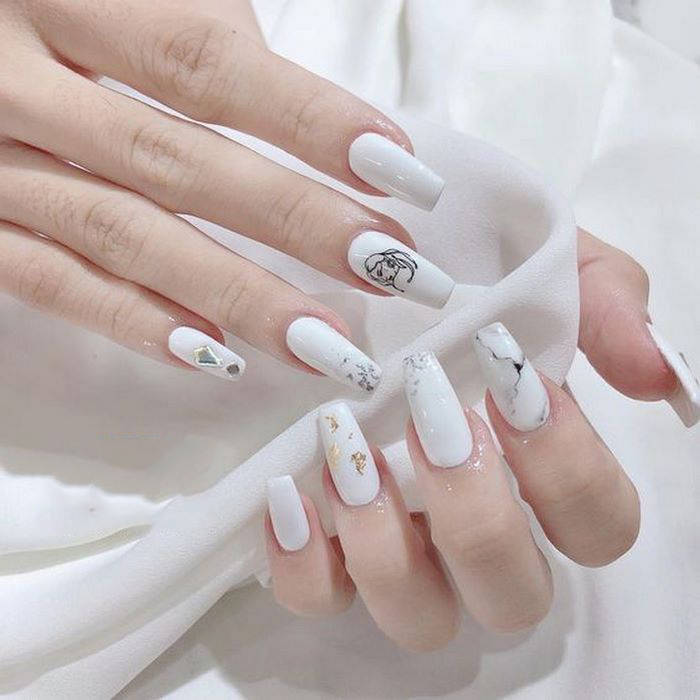 Suggested white nail designs with striking patterns