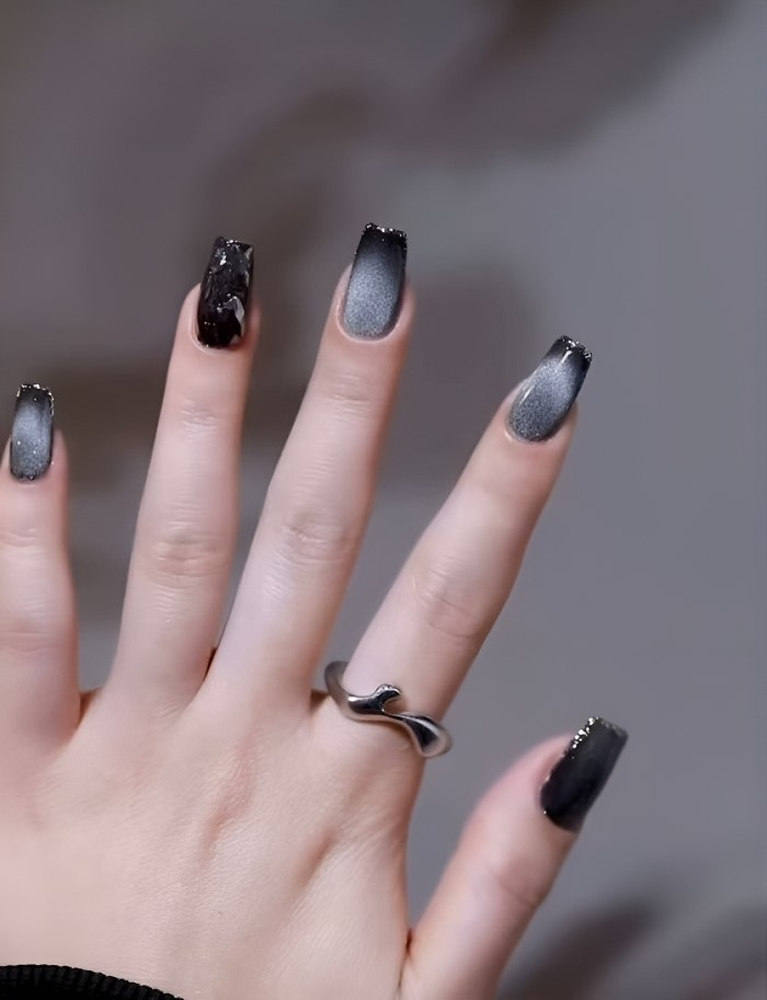 Chic black nail designs with black accents — design 8