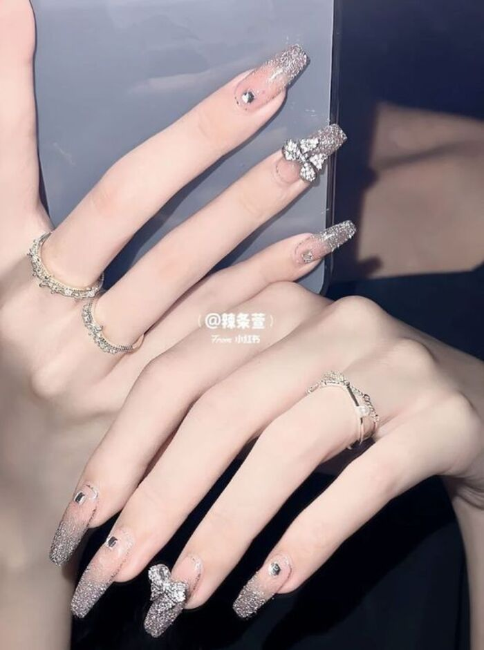 Nail design with sparkling stones
