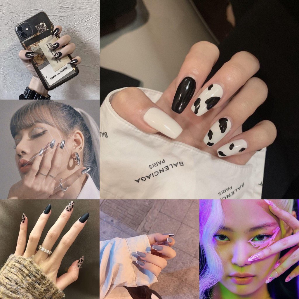 BLACKPINK風のネイルデザインで、指先に洗練された個性と輝きを