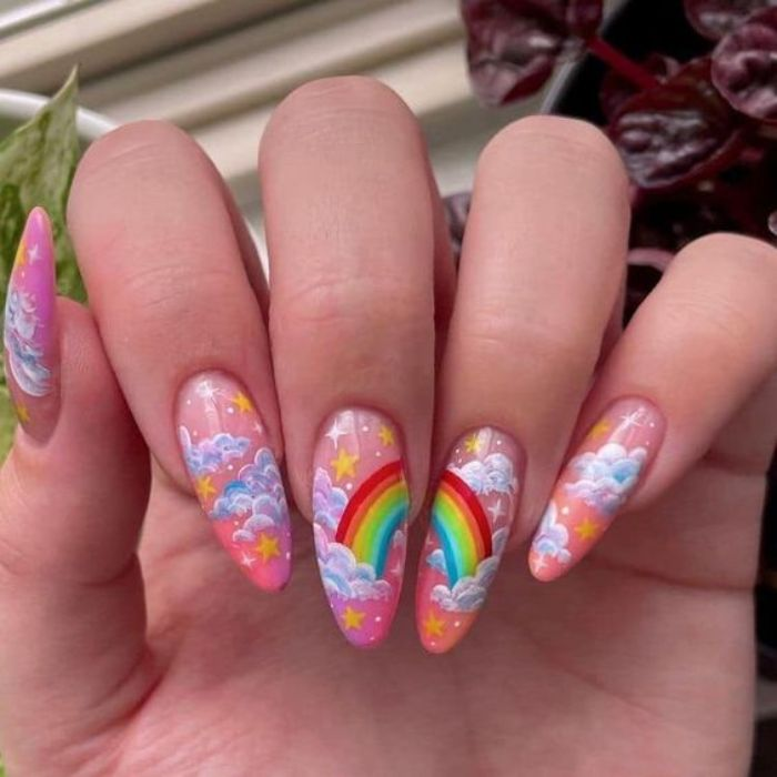 Colorful rainbow nail designs with cute styling — design 29
