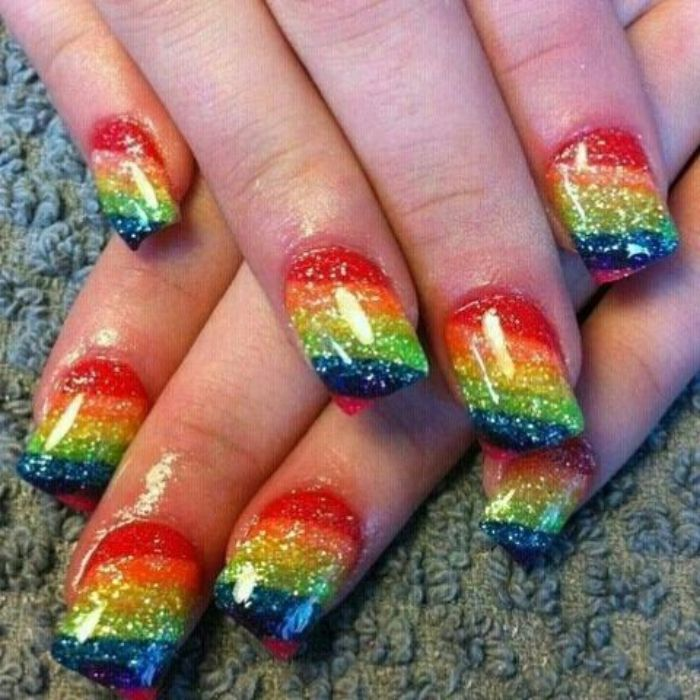 Colorful rainbow nail designs with glitter — design 8