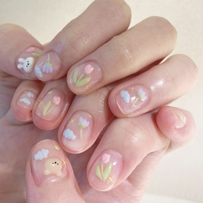 Kiểu nail vẽ hoa tulip đáng yêu
