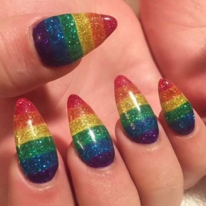 Colorful rainbow nail designs with glitter — design 1
