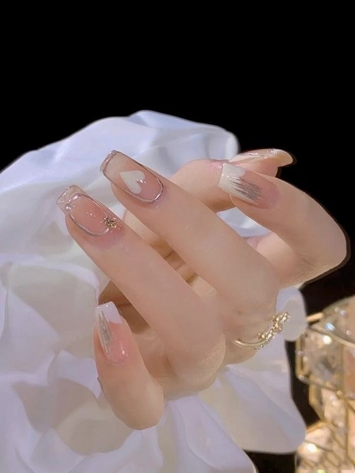 Soft pink jelly nail designs with rhinestones, pink accents — design 65