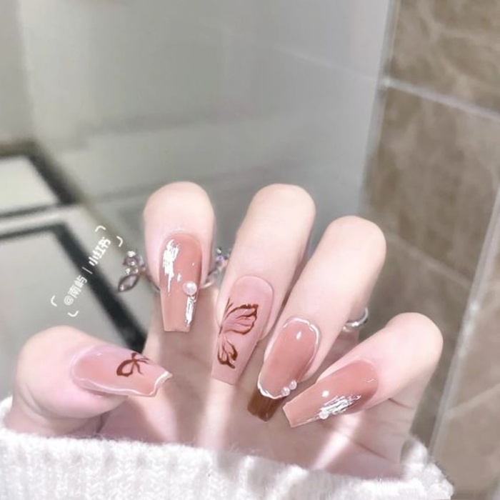 Soft pink jelly nail designs with pink accents, elegant styling, cute styling — design 98