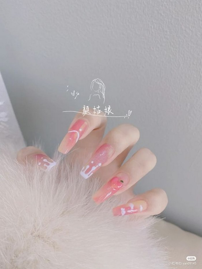 Soft pink jelly nail designs with pink accents — design 49