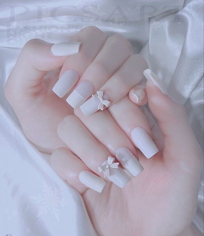 Simple white bridal nail design