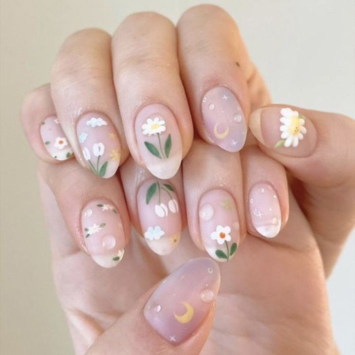 Nail hoa cúc vẽ tay xinh đẹp
