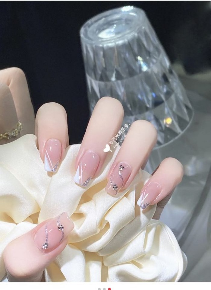 Soft pink jelly nail designs with rhinestones, pink accents — design 52