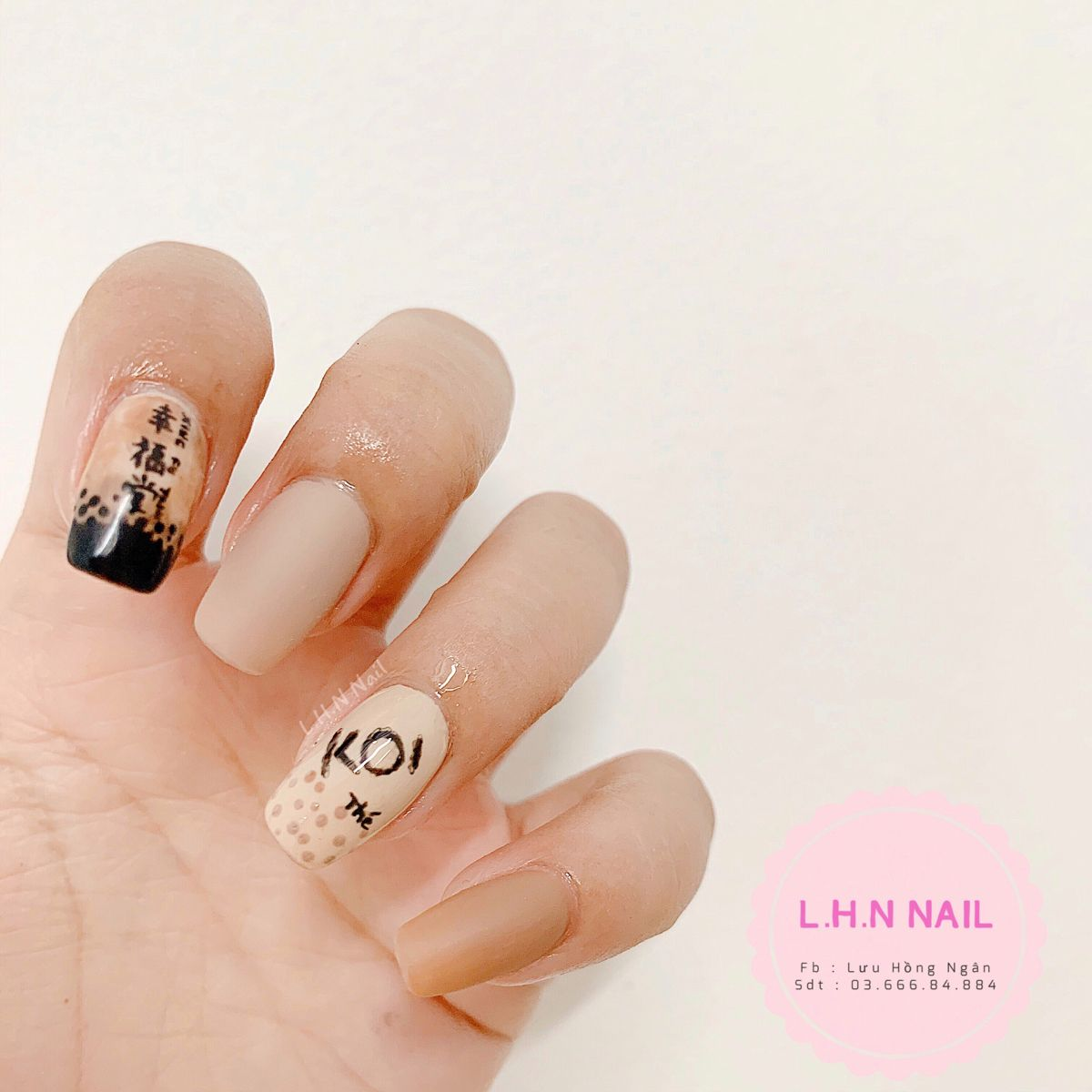 Milky tea-colored nail designs — design 50