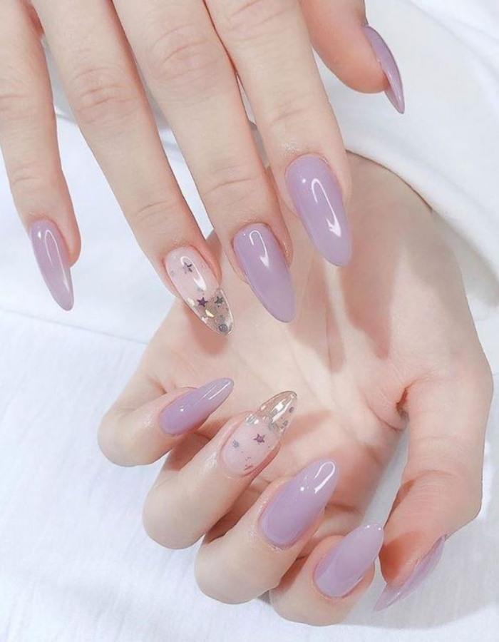 Simple jelly nails with gentle light purple color