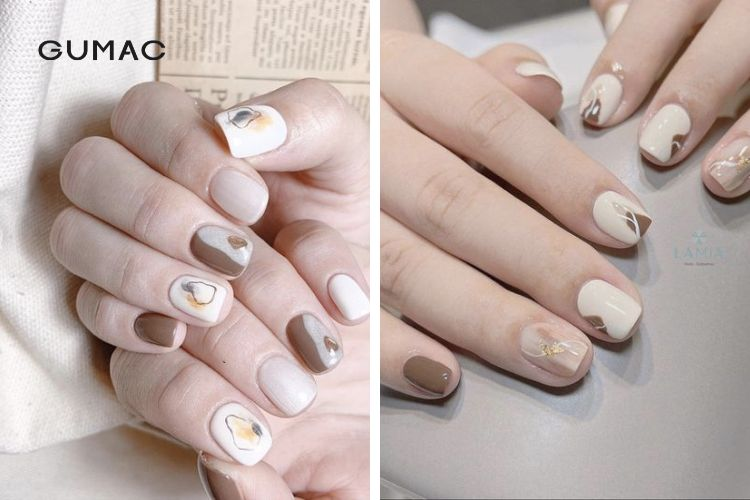 Milky tea-colored nail designs — design 38