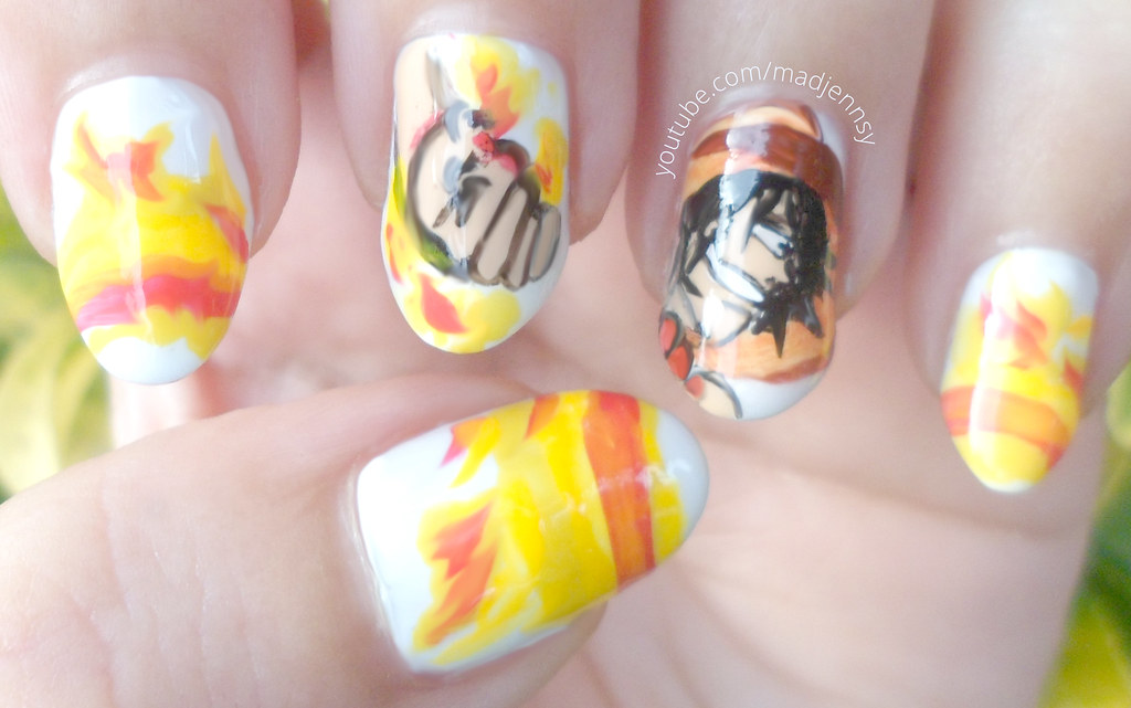 One piece anime nail designs with bow charms, bold styling — design 12