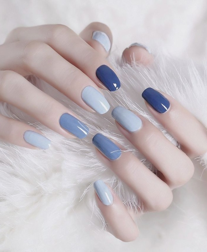 Nail xanh da trời đậm nhạt đơn giản có thể tự làm tại nhà cho da ngăm