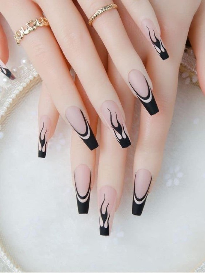 Beautiful black nail style with luxurious natural color combination
