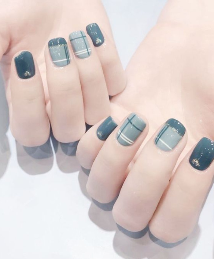 Nail xanh kẻ caro trưởng thành cuốn hút