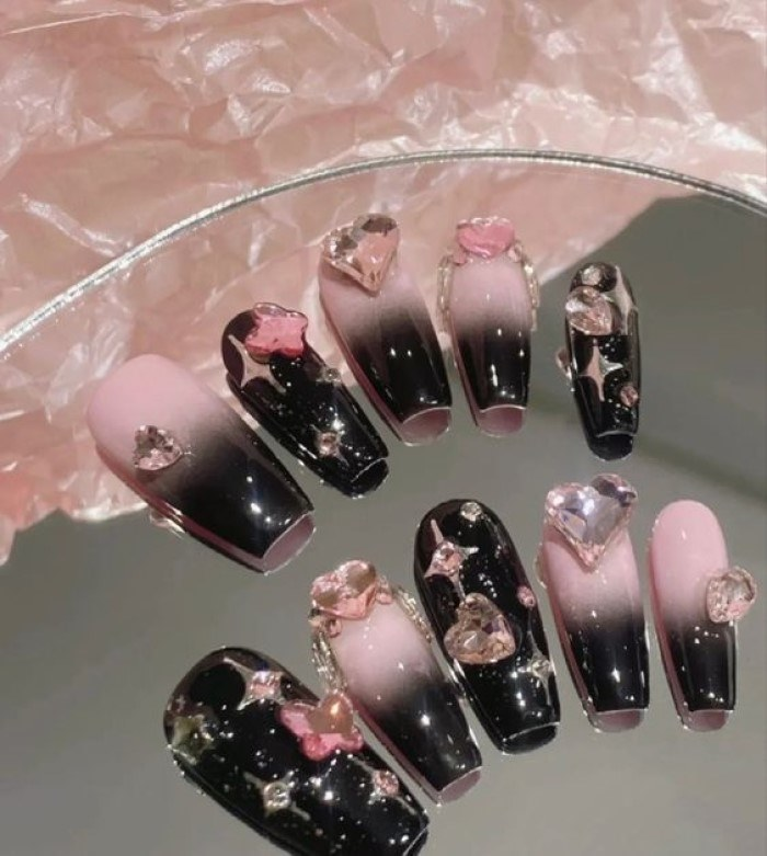 Black and pink gel polish model