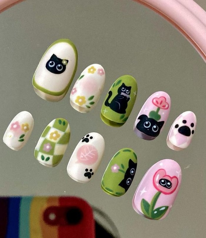 Nail designs create a fun and colorful atmosphere