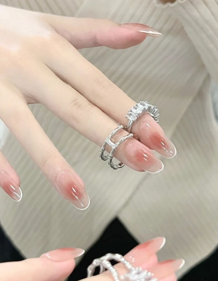 Jelly gel polish with white edges to flatter your hand shape