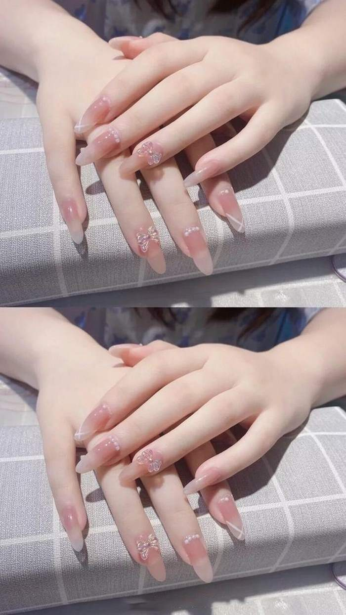 Soft pink jelly nail designs with pink accents — design 42