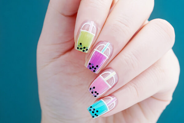 Milky tea-colored nail designs — design 47