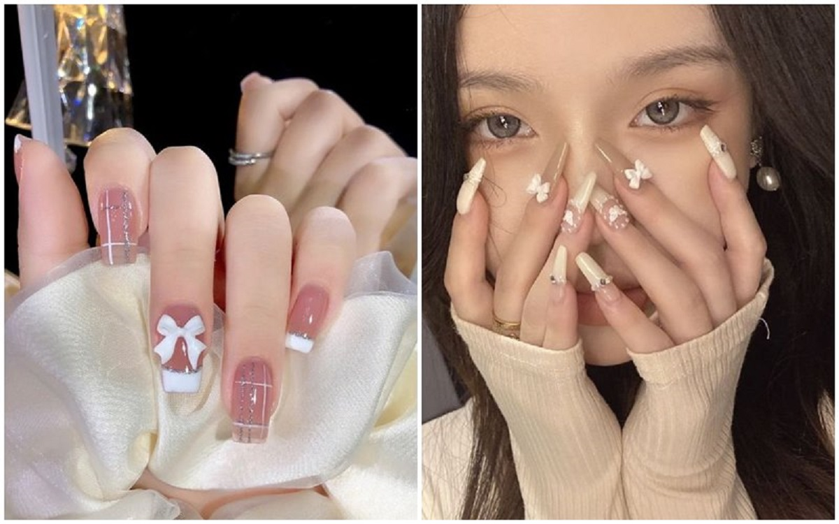 Milky tea-colored nail designs — design 6