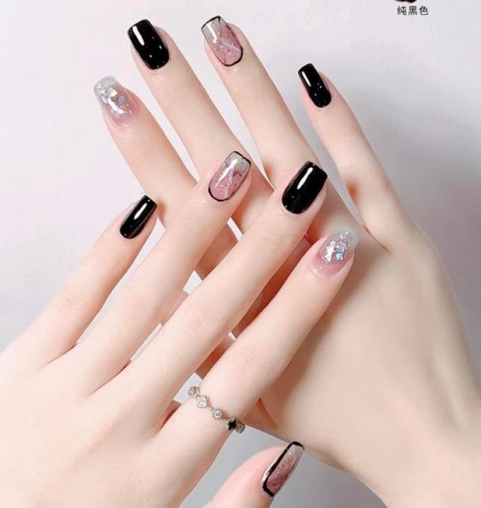 Chic black nail designs with black accents, elegant styling — design 3