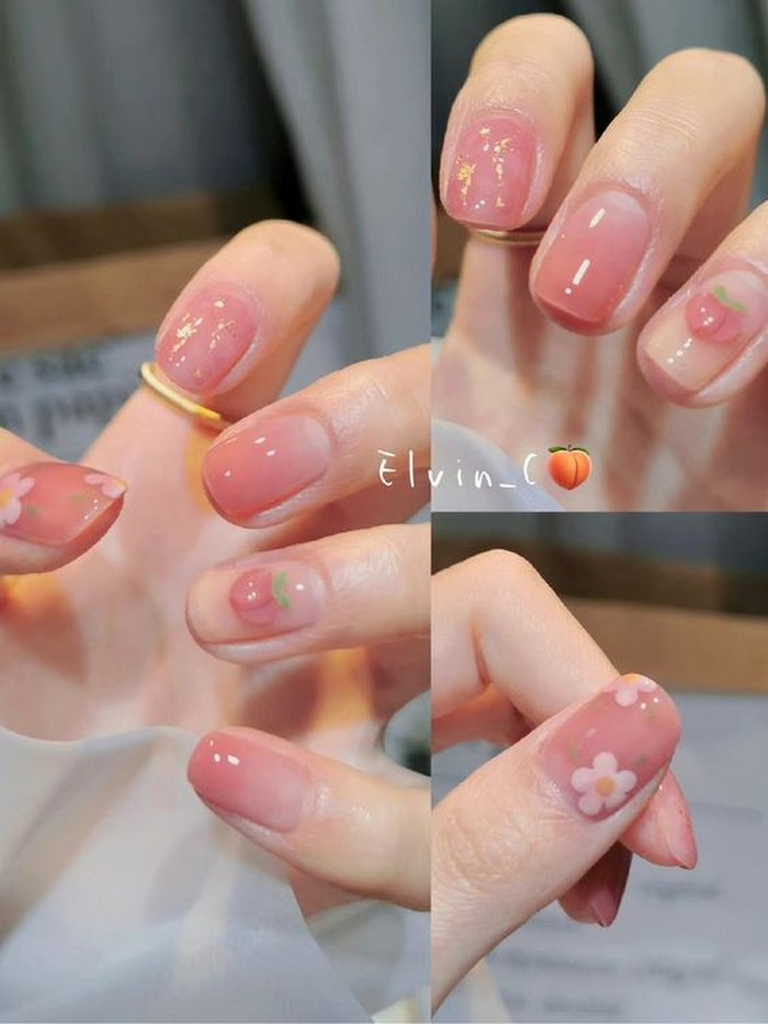 Soft pink jelly nail designs with pink accents — design 84
