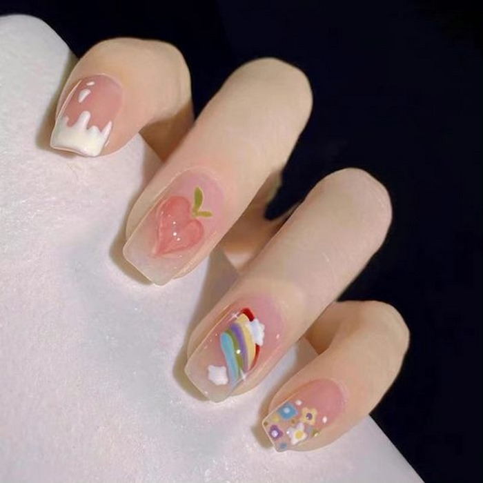 Nail color with sweet stone charm