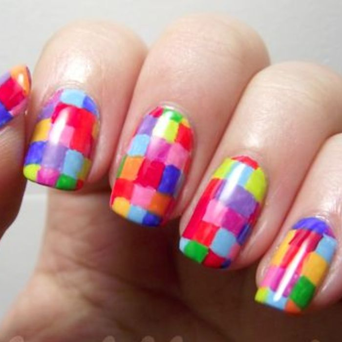 Colorful rainbow nail designs with patterned details — design 10