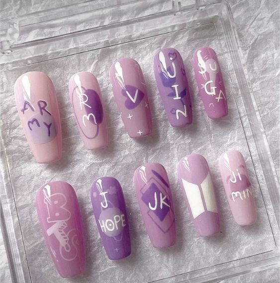 Bts-inspired nail designs for army with heart motifs — design 8
