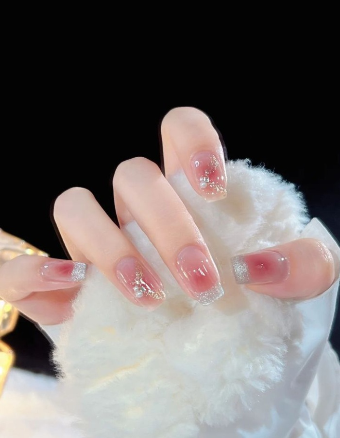 Jelly gel polish with red rose stones for office ladies