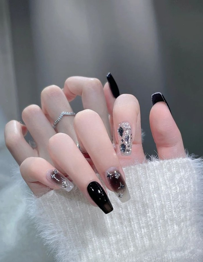 Black jelly nail design for attractive girls