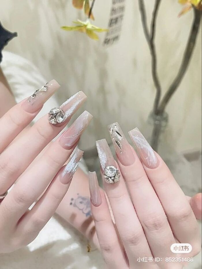 Long square nude nails