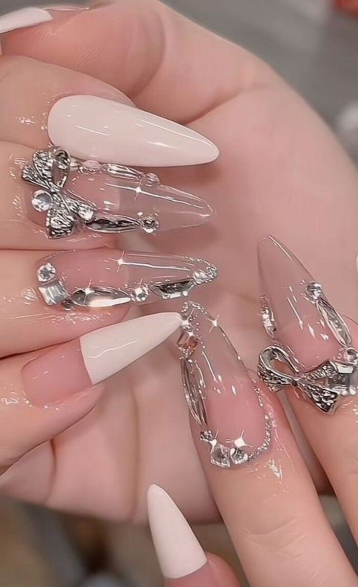 Beautiful pointed white nail design