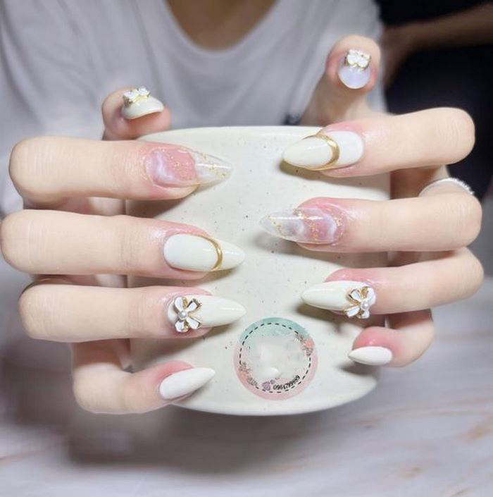 Collection of impressive, outstanding white nail colors (combined with pink paint)